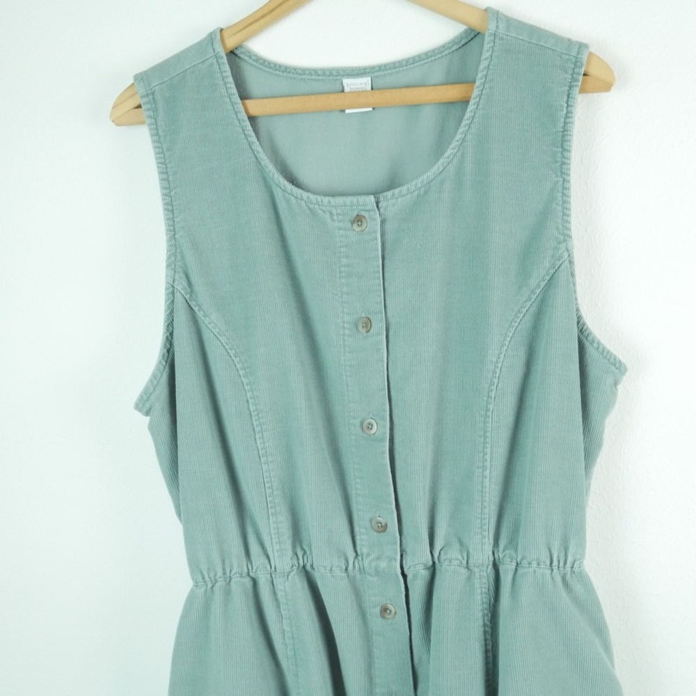 Vintage Lands End Corduroy Midi Dress Button Front Pockets 16 Pinafore Teacher - Picture 4 of 7